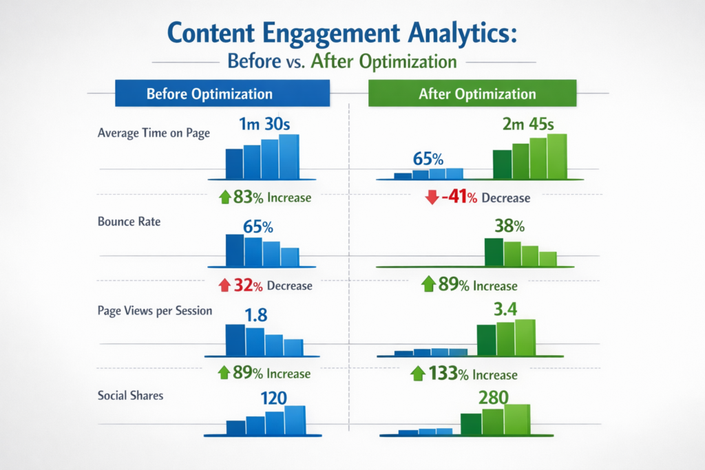 Before and after comparison of content engagement improvements