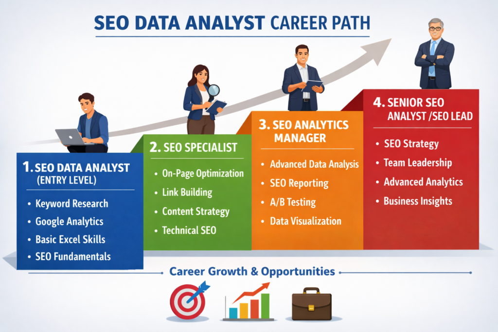 Career progression roadmap from junior to senior SEO data analyst