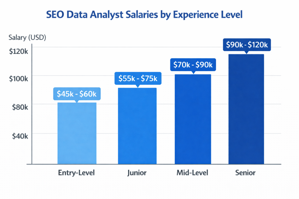Bar chart or infographic showing SEO data analyst salary ranges